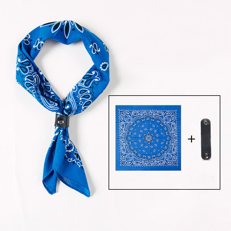 Fasion Paisley Printed Square Scarf with Scarf Buckle - Sky Blue - image 8