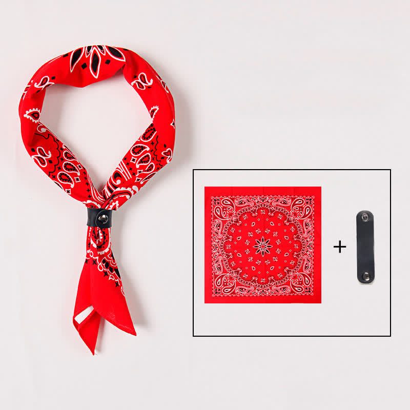 Fasion Paisley Printed Square Scarf with Scarf Buckle - Red - image 6
