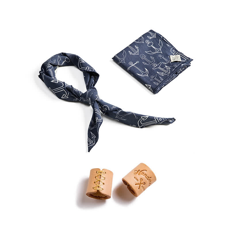 Navy Blue Marine Square Scarf with Leather Scarf Buckle - 2Pcs (1 Scarf+1 Scarf Buckle) - image 2