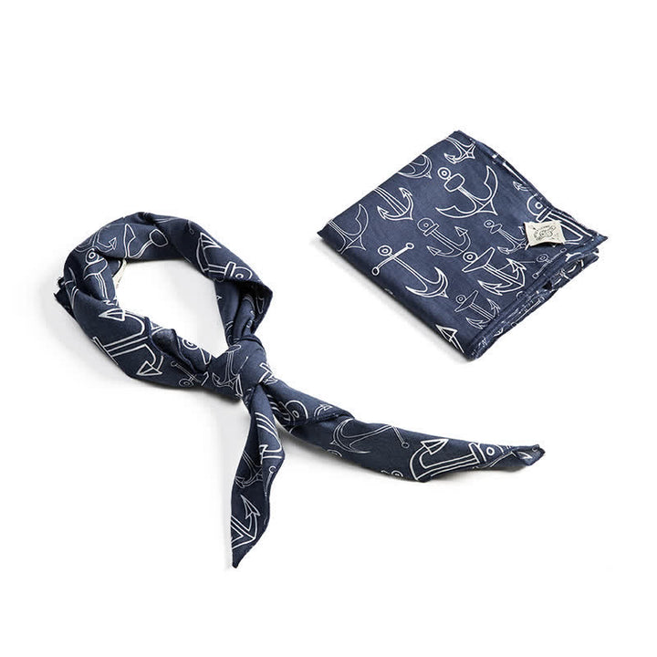 Navy Blue Marine Square Scarf with Leather Scarf Buckle - 1 Square Scarf - image 7