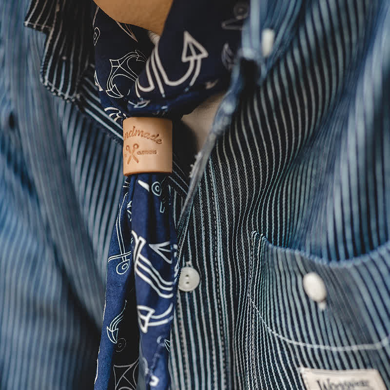 Navy Blue Marine Square Scarf with Leather Scarf Buckle - image 0