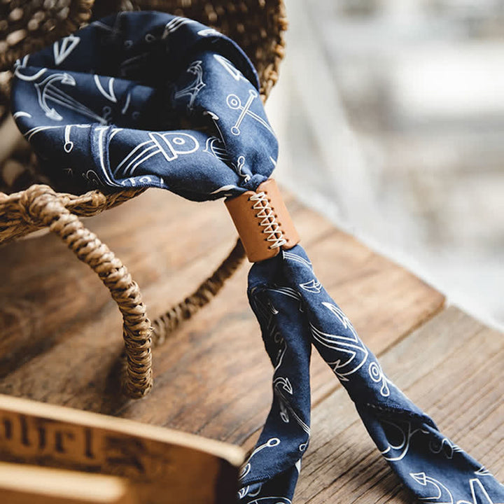 Navy Blue Marine Square Scarf with Leather Scarf Buckle - image 6