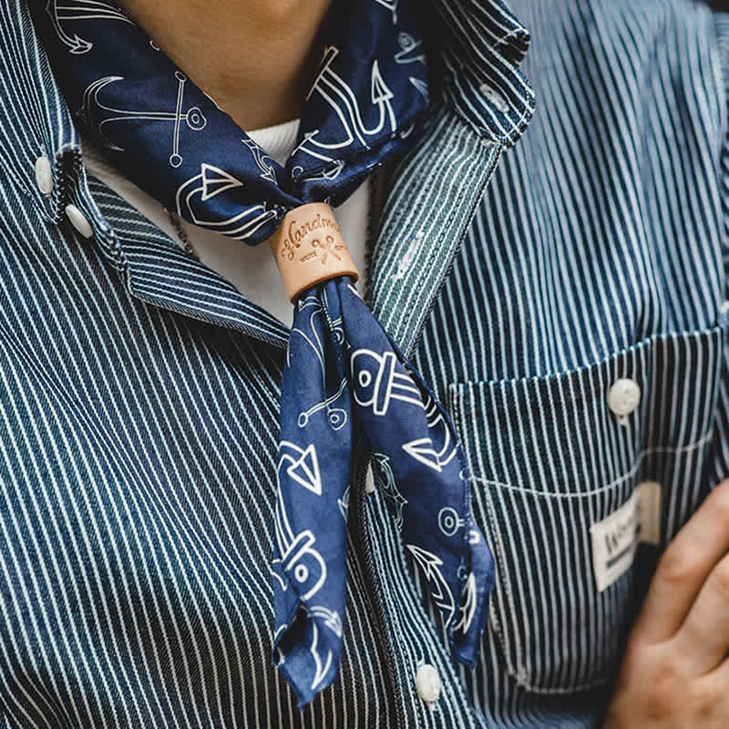 Navy Blue Marine Square Scarf with Leather Scarf Buckle - image 3