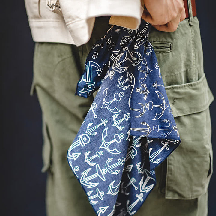 Navy Blue Marine Square Scarf with Leather Scarf Buckle - image 4