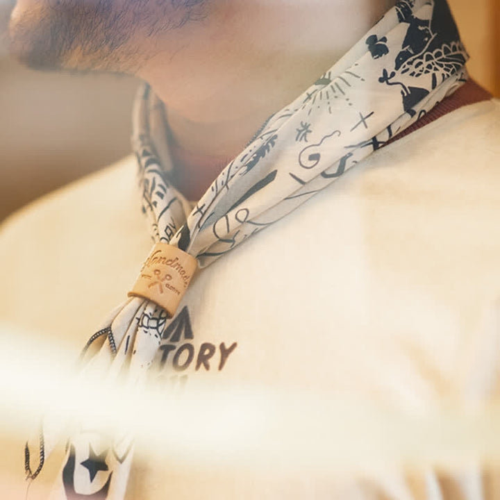 Ivory Sailing Pattern Square Scarf Leather Scarf Buckle - image 0