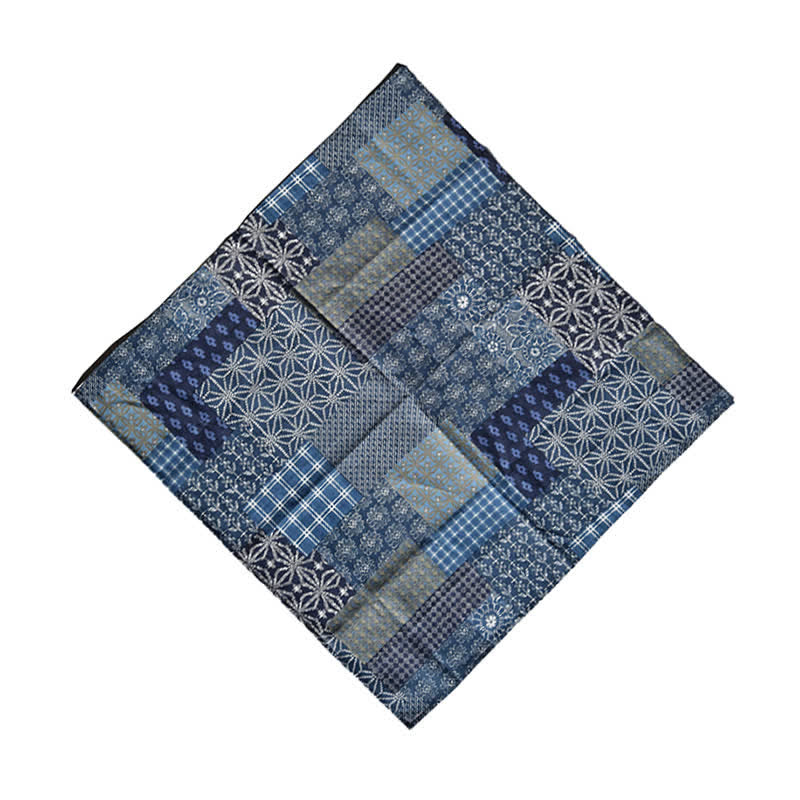 Vintage Blue Patchwork Geometric Pattern Square Scarf - Navy - image 1