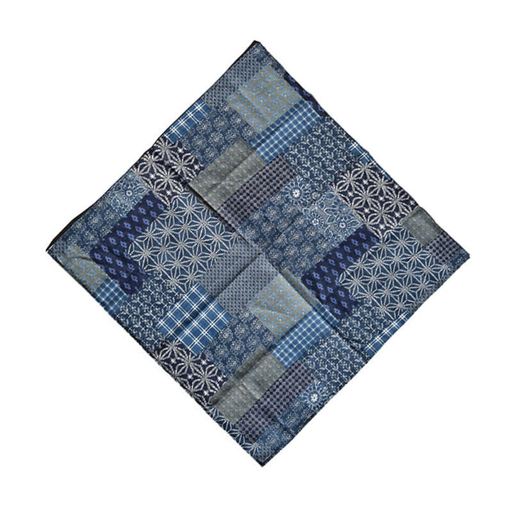 Vintage Blue Patchwork Geometric Pattern Square Scarf - Navy - image 1