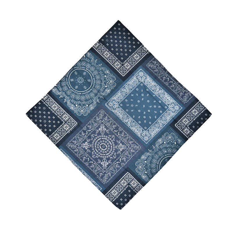 Vintage Blue Patchwork Geometric Pattern Square Scarf - Blue - image 3