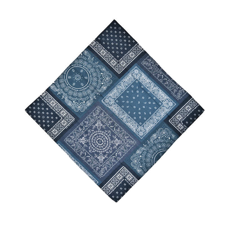 Vintage Blue Patchwork Geometric Pattern Square Scarf - Blue - image 3