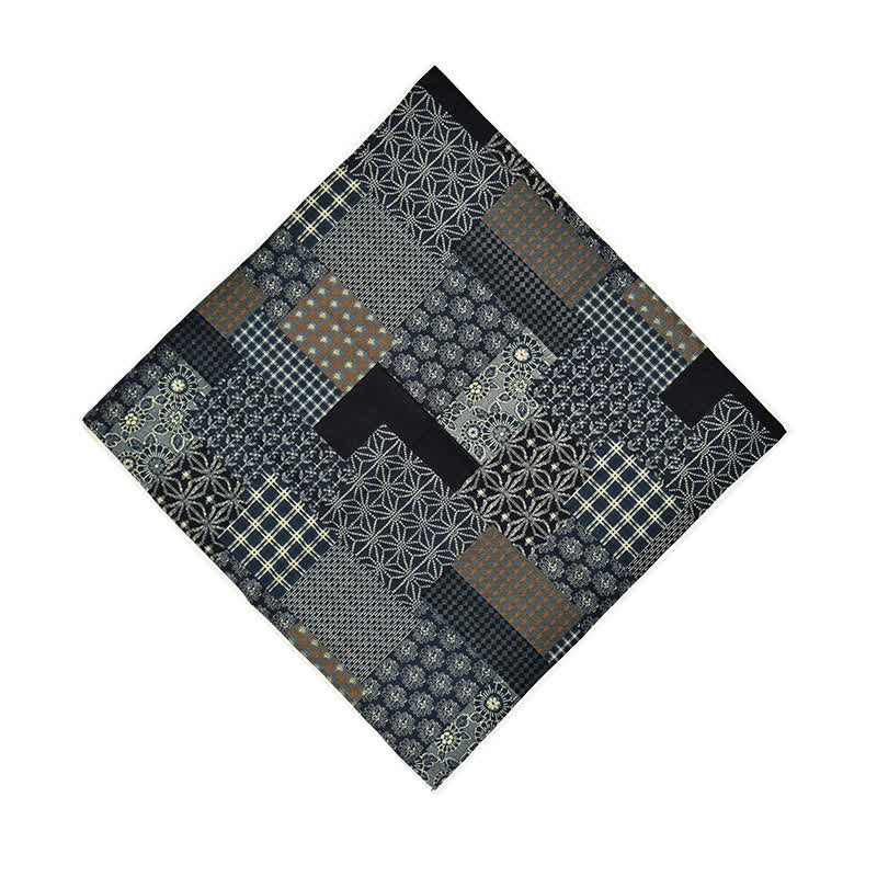 Vintage Blue Patchwork Geometric Pattern Square Scarf - Dark Blue - image 7
