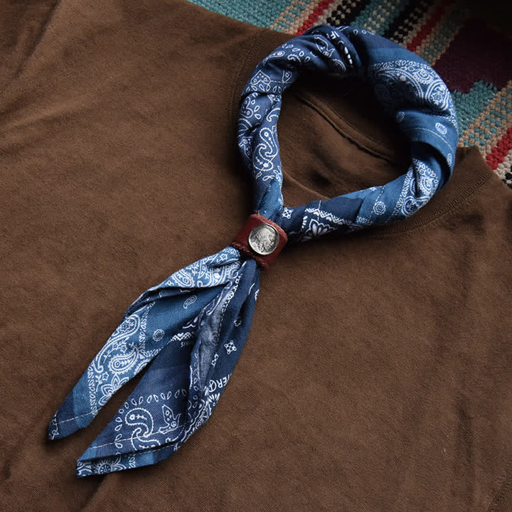 Vintage Blue Patchwork Geometric Pattern Square Scarf - image 4