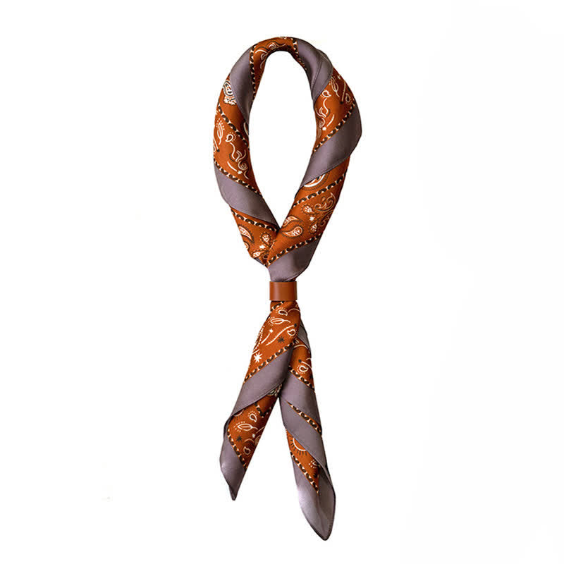 Classic Two Tone Paisley Flower Prints Square Scarf - Dark Orange - image 2