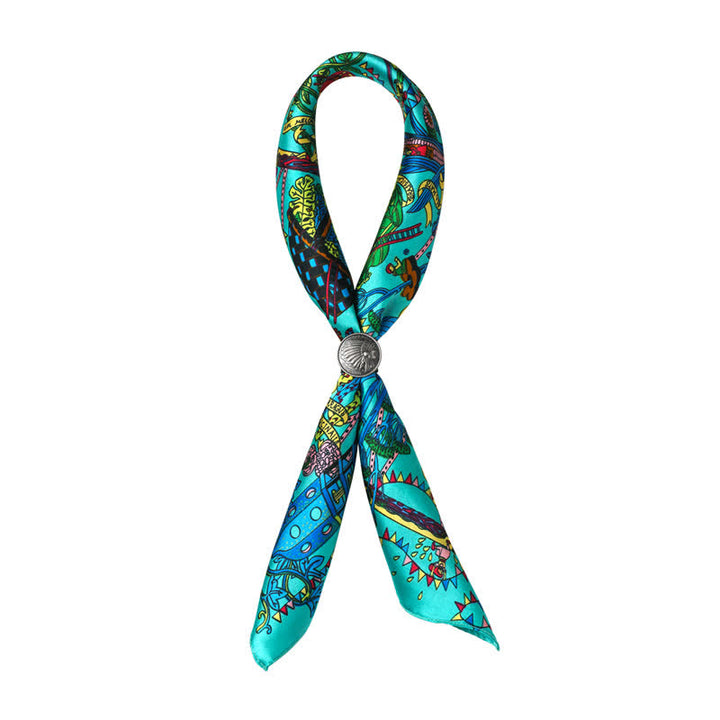 Cyan Botanical Paradise Square Scarf with Scarf Buckle - Cyan - image 0