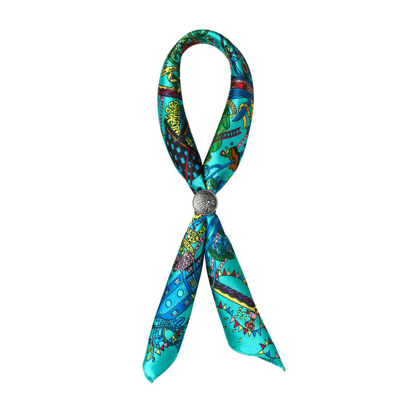 Cyan Botanical Paradise Square Scarf with Scarf Buckle - Cyan - image 0