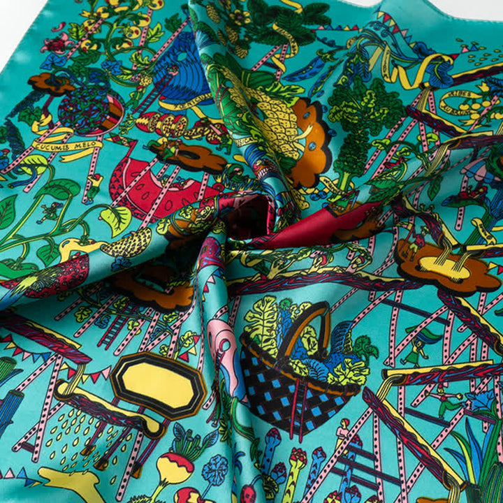 Cyan Botanical Paradise Square Scarf with Scarf Buckle - image 4