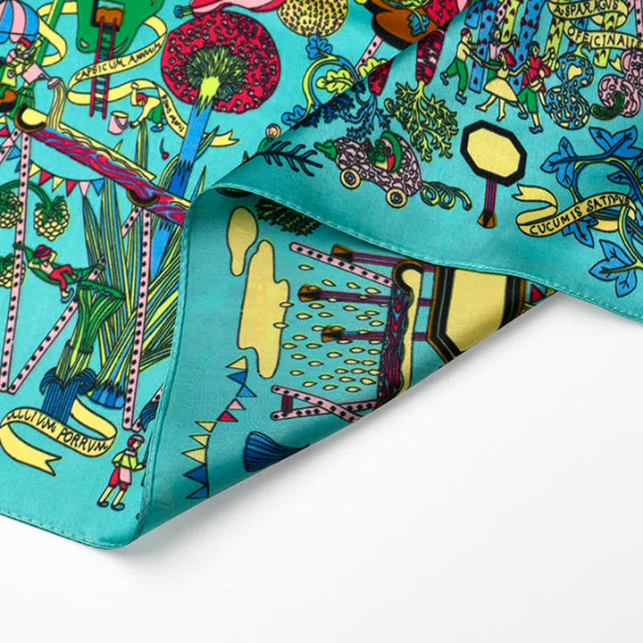 Cyan Botanical Paradise Square Scarf with Scarf Buckle - image 5