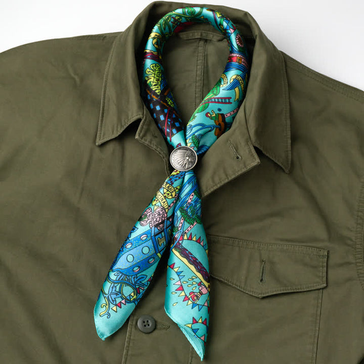 Cyan Botanical Paradise Square Scarf with Scarf Buckle - image 2