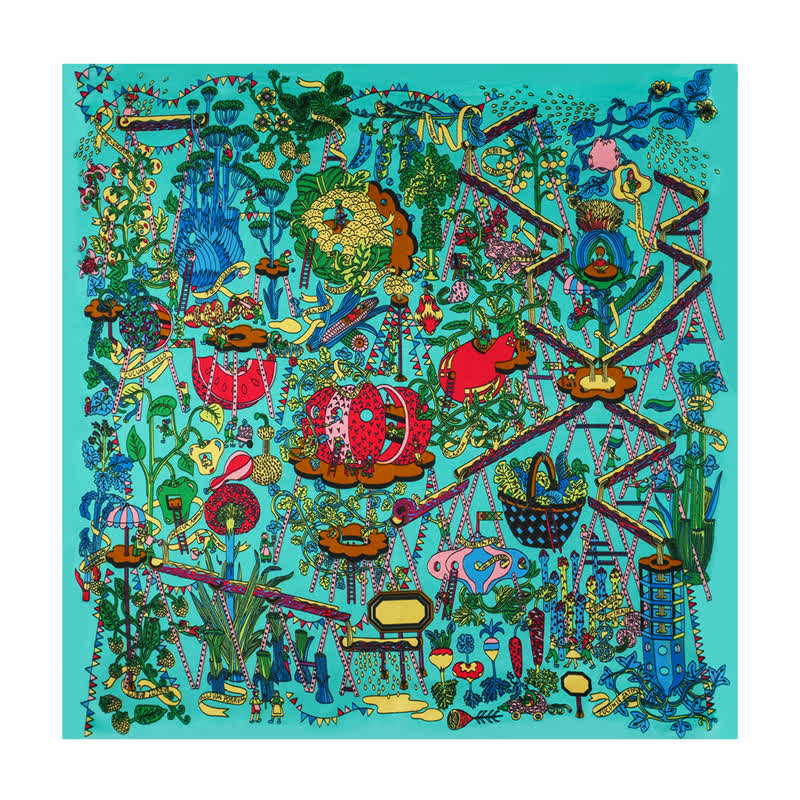 Cyan Botanical Paradise Square Scarf with Scarf Buckle - image 1
