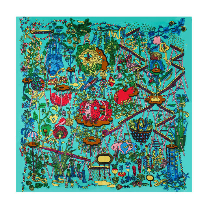 Cyan Botanical Paradise Square Scarf with Scarf Buckle - image 1