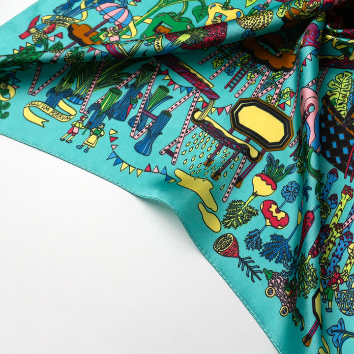 Cyan Botanical Paradise Square Scarf with Scarf Buckle - image 6