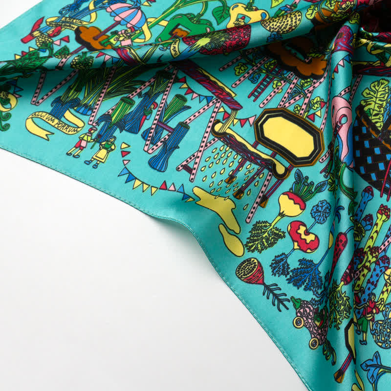 Cyan Botanical Paradise Square Scarf with Scarf Buckle - image 6