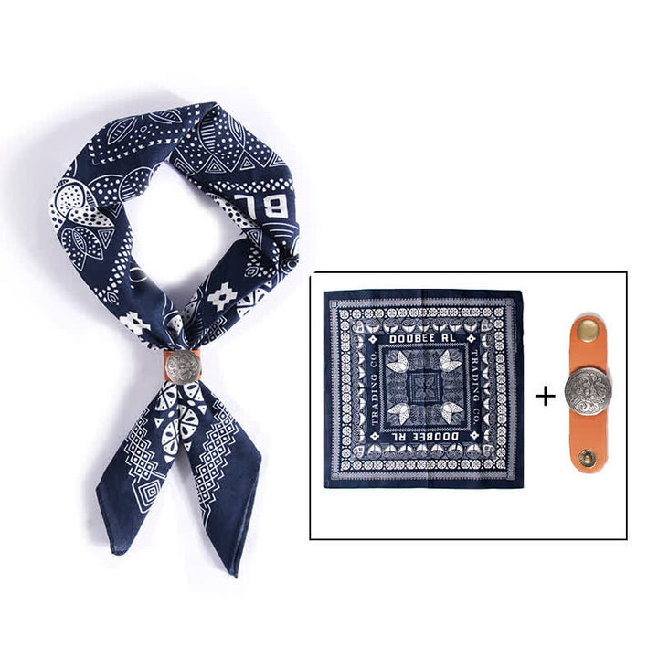Ethnic Floral Pattern Square Scarf with Scarf Buckle - image 2
