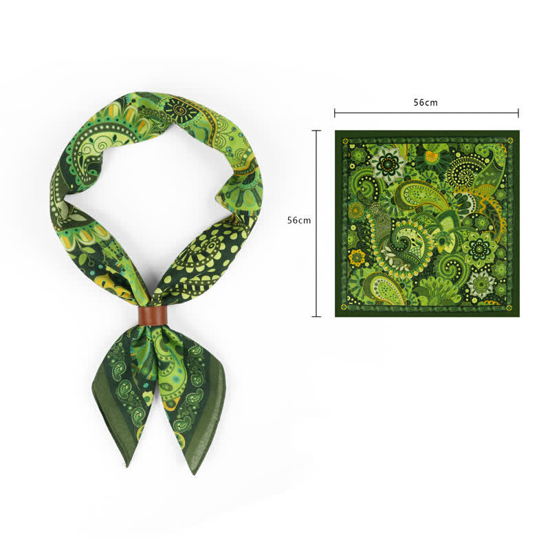 Fantastic Green Paisley Square Scarf with Scarf Buckle - Green - Leather Scarf Buckle - image 2
