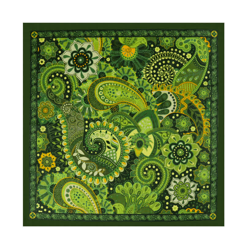 Fantastic Green Paisley Square Scarf with Scarf Buckle - image 1
