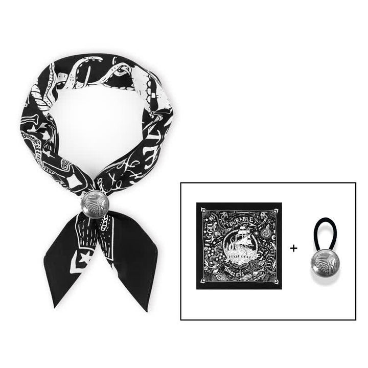 Marine Sailing Pattern Square Scarf with Scarf Buckle - Black - Coin Scarf Buckle - image 9