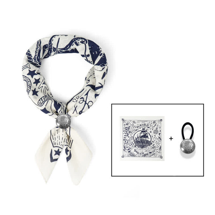 Marine Sailing Pattern Square Scarf with Scarf Buckle - White - Coin Scarf Buckle - image 7
