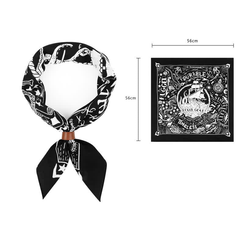Marine Sailing Pattern Square Scarf with Scarf Buckle - Black - Leather Scarf Buckle - image 8