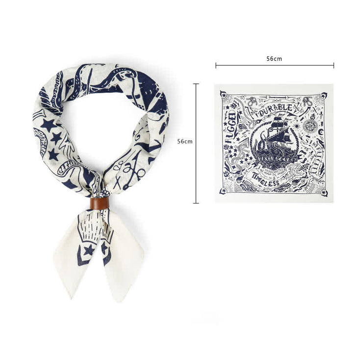 Marine Sailing Pattern Square Scarf with Scarf Buckle - White - Leather Scarf Buckle - image 6