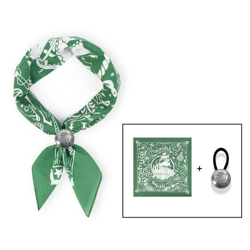 Marine Sailing Pattern Square Scarf with Scarf Buckle - Green - Coin Scarf Buckle - image 13