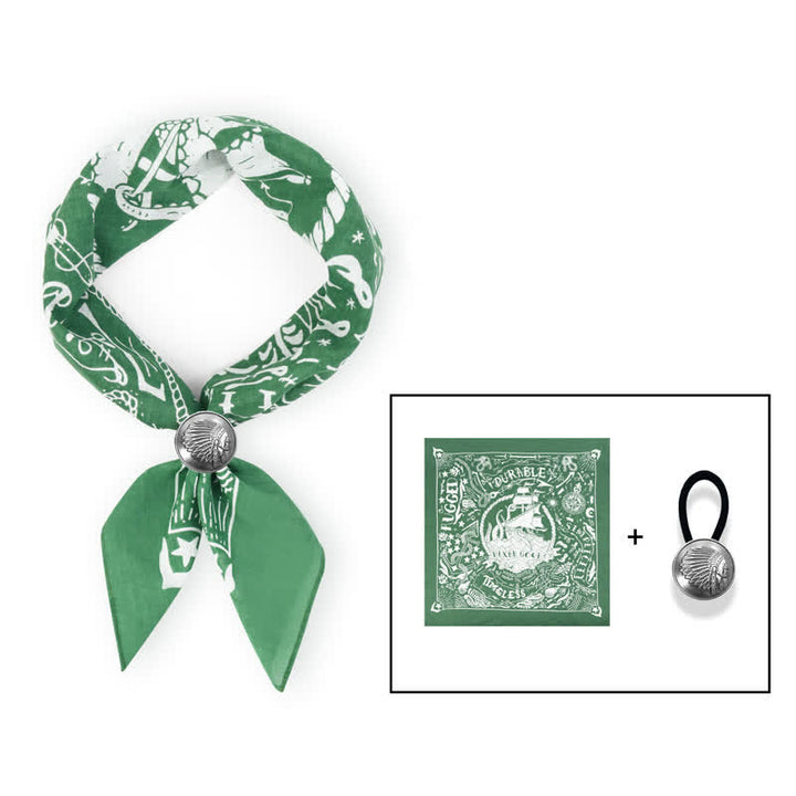 Marine Sailing Pattern Square Scarf with Scarf Buckle - Green - Coin Scarf Buckle - image 13