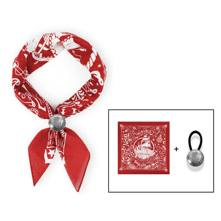 Marine Sailing Pattern Square Scarf with Scarf Buckle - Red - Coin Scarf Buckle - image 11