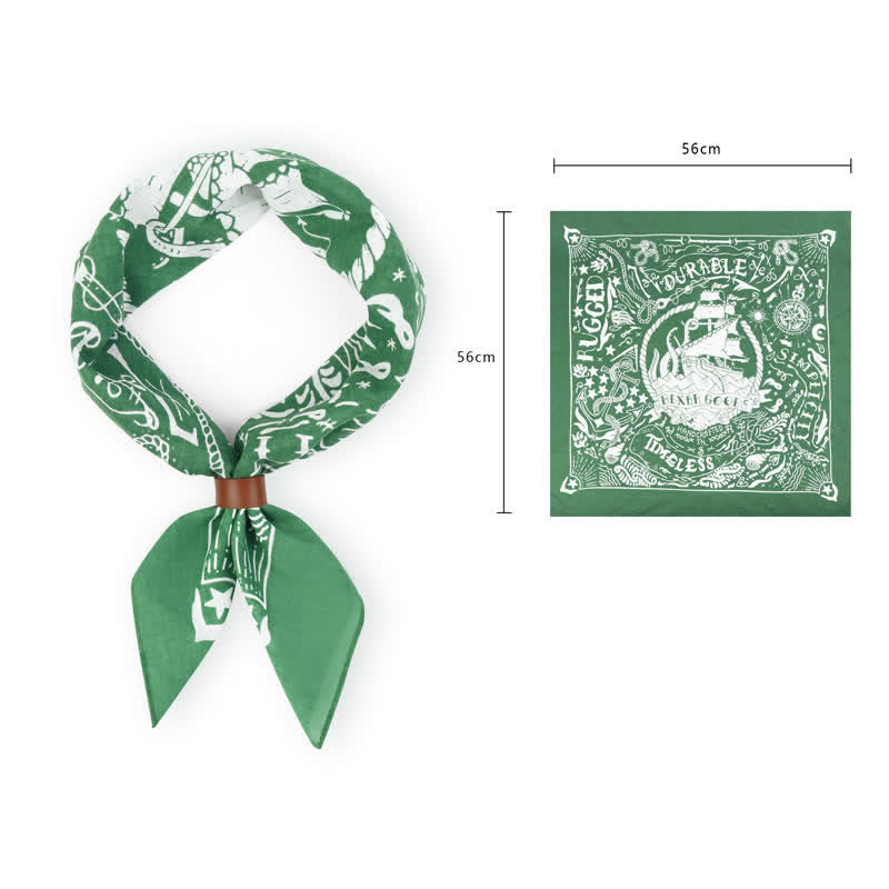 Marine Sailing Pattern Square Scarf with Scarf Buckle - Green - Leather Scarf Buckle - image 12