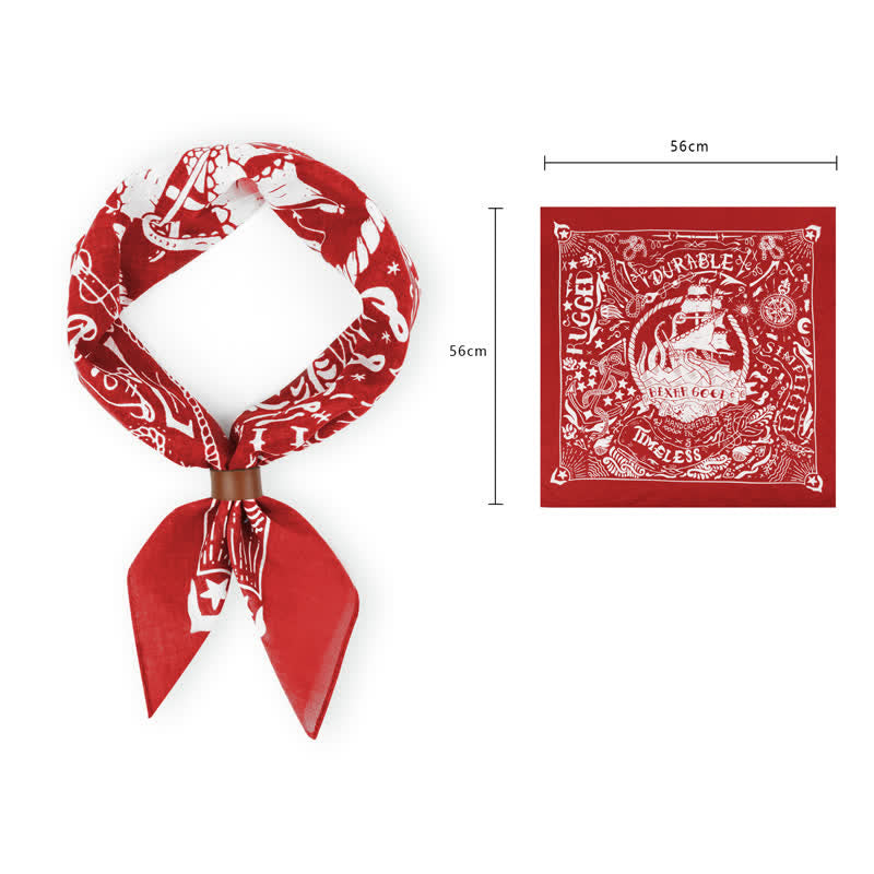 Marine Sailing Pattern Square Scarf with Scarf Buckle - Red - Leather Scarf Buckle - image 10