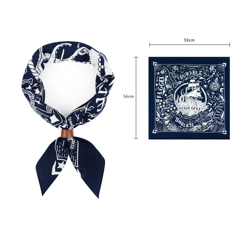 Marine Sailing Pattern Square Scarf with Scarf Buckle - Navy - Leather Scarf Buckle - image 2