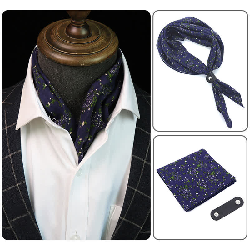 Navy & Purple Flowered Square Scarf with Scarf Buckle - Navy & Purple - image 0