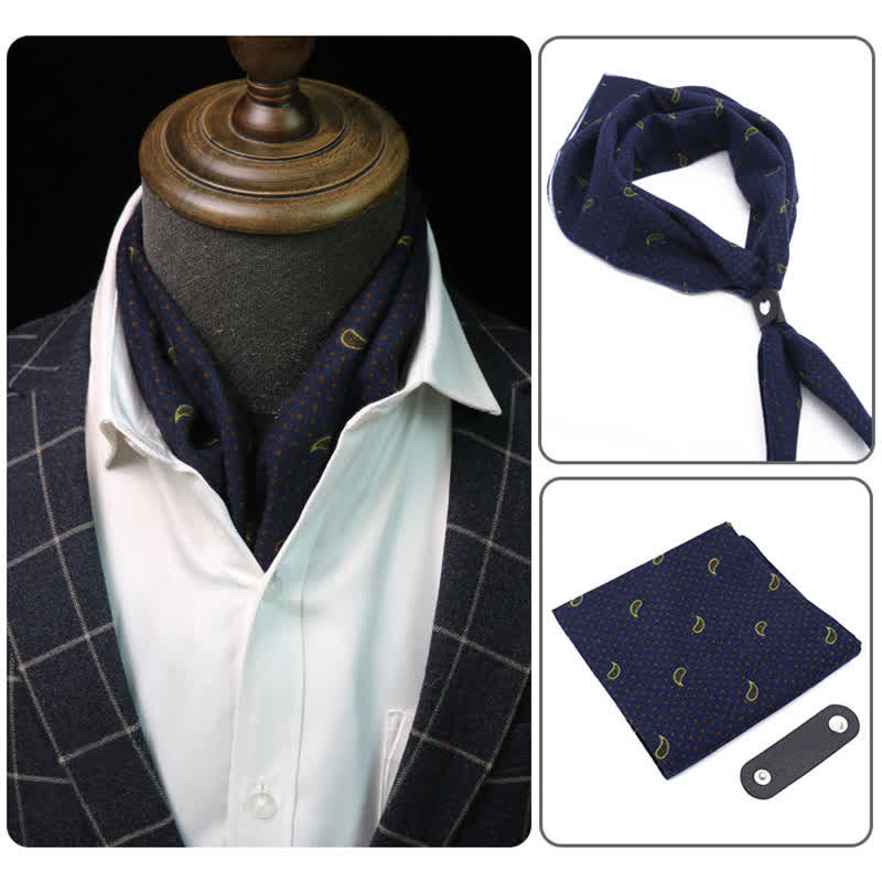 Navy Blue Cashew Flower Square Scarf with Scarf Buckle - Navy Blue - image 0