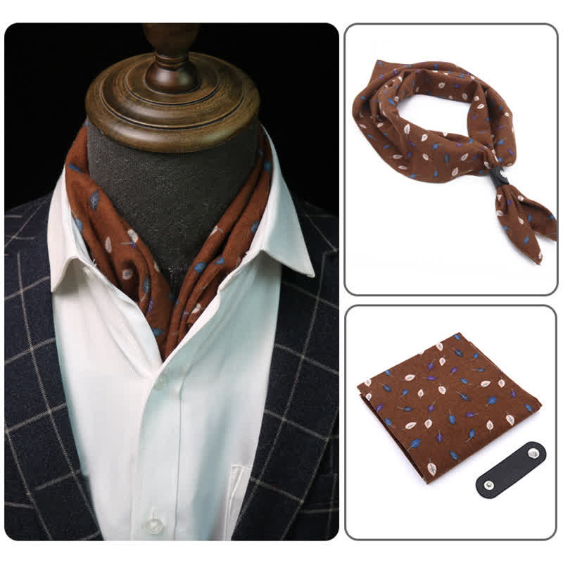 SaddleBrown Leaves Square Scarf with Scarf Buckle - SaddleBrown - image 0