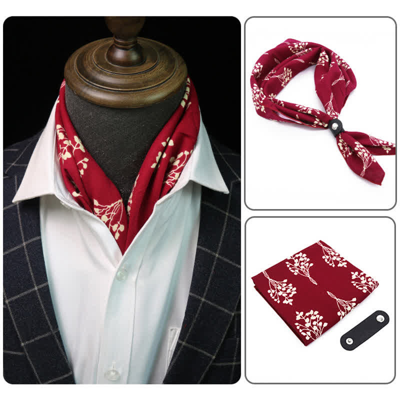 Red & White Bouquet Square Scarf with Scarf Buckle - Red & White - image 0