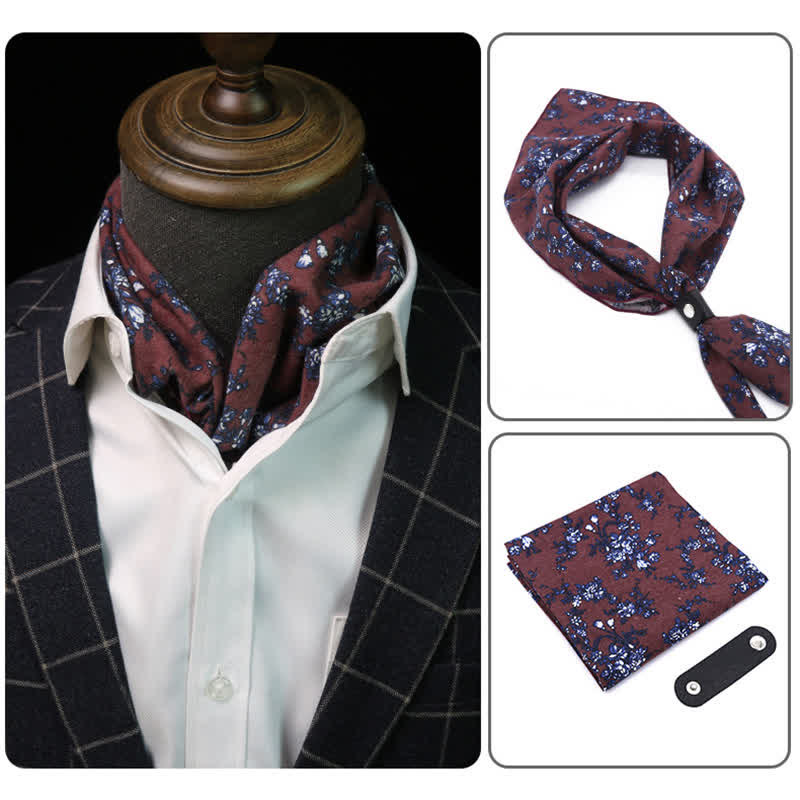 FireBrick & Navy Flowered Square Scarf with Scarf Buckle - FireBrick & Navy - image 0