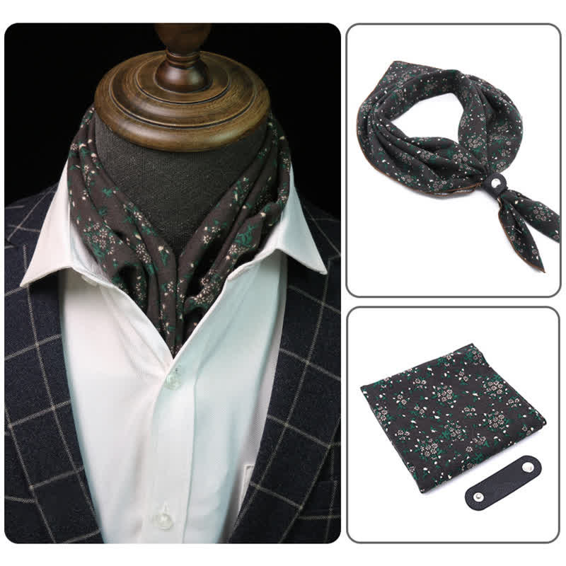 Dark Gray Daisy Floral Square Scarf with Scarf Buckle - Dark Gray - image 0