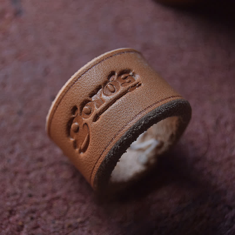 Retro Wearing Embossing Letter Pattern Leather Scarf Ring - Style #4 - image 6