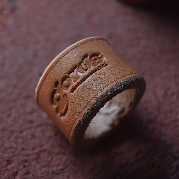 Retro Wearing Embossing Letter Pattern Leather Scarf Ring - Style #4 - image 6