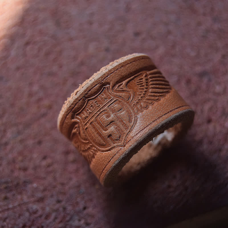 Retro Wearing Embossing Letter Pattern Leather Scarf Ring - Style #2 - image 3