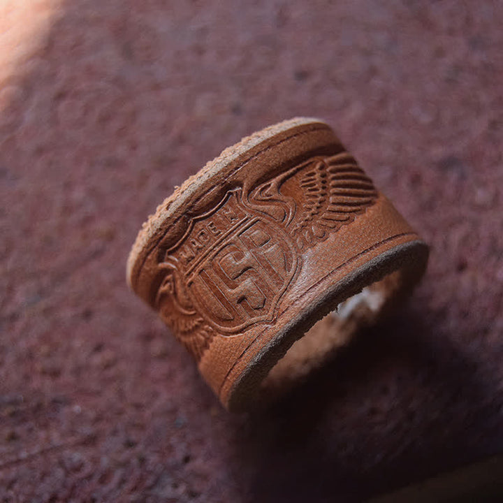 Retro Wearing Embossing Letter Pattern Leather Scarf Ring - Style #2 - image 3