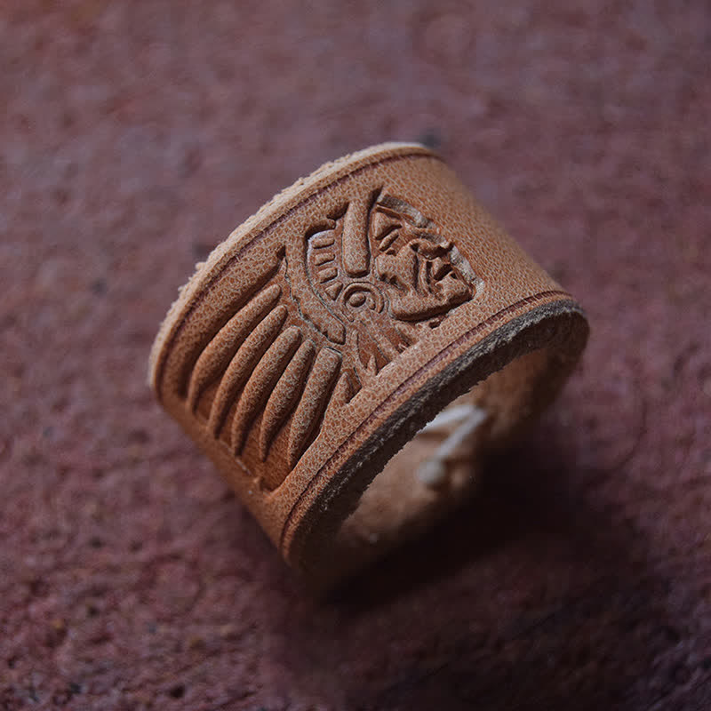 Retro Wearing Embossing Letter Pattern Leather Scarf Ring - Style #3 - image 5