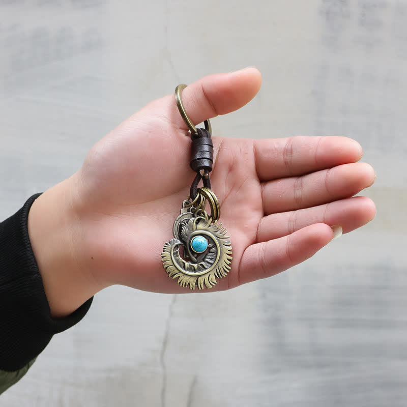 Phoenix Tail Blue Artificial Turquoise Leather Keychain - image 1